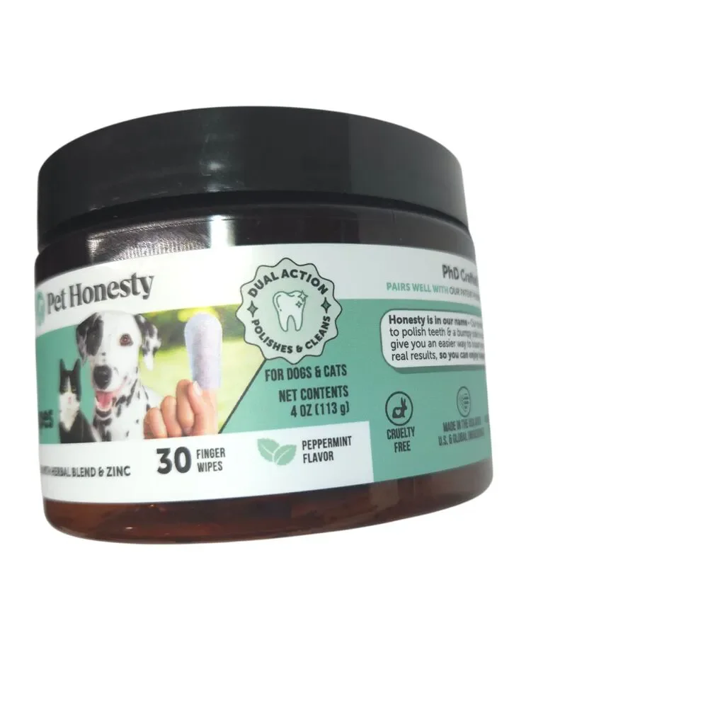 Pet Honesty Fresh Breath Dental Finger Wipes For Dogs & Cats 30 Count Peppermint